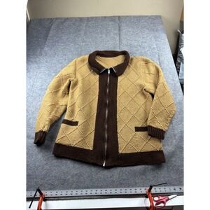 Handmade Men's XL R. L. C Crochet Full Zip Jacket Argyle Cozy Eclectic Grandpa